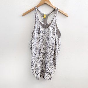 Lole White and Gray Marble-Print Racerback Tank Top
